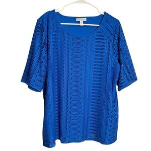 Dana Buchman Lace Layered Blouse Royal Blue XL